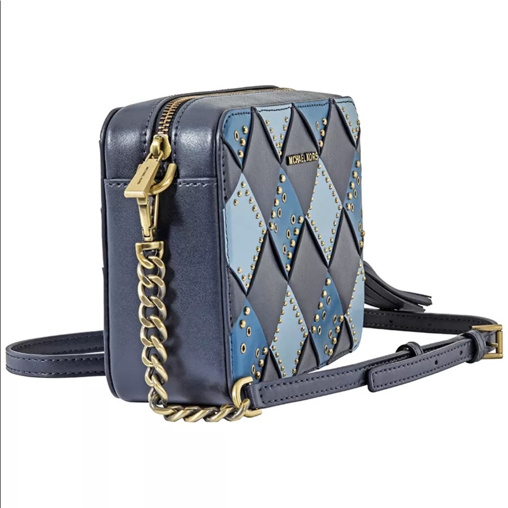 NWT Michael Kors Zip Top Admiral/Multi Camera Woven Leather Cross-Body Bag Purse - Picture 2 of 5